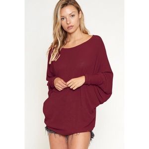New red burgundy textured loose-fit top